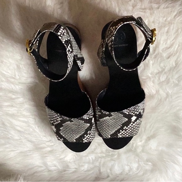 TORY BURCH LEATHER SNAKESKIN WOOD PLATFORM SZ 10 - Picture 4 of 16